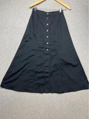 Uniqlo Cotton Button Front A Line Denim Midi Skirt Size 2 Minimalist Casual Prep